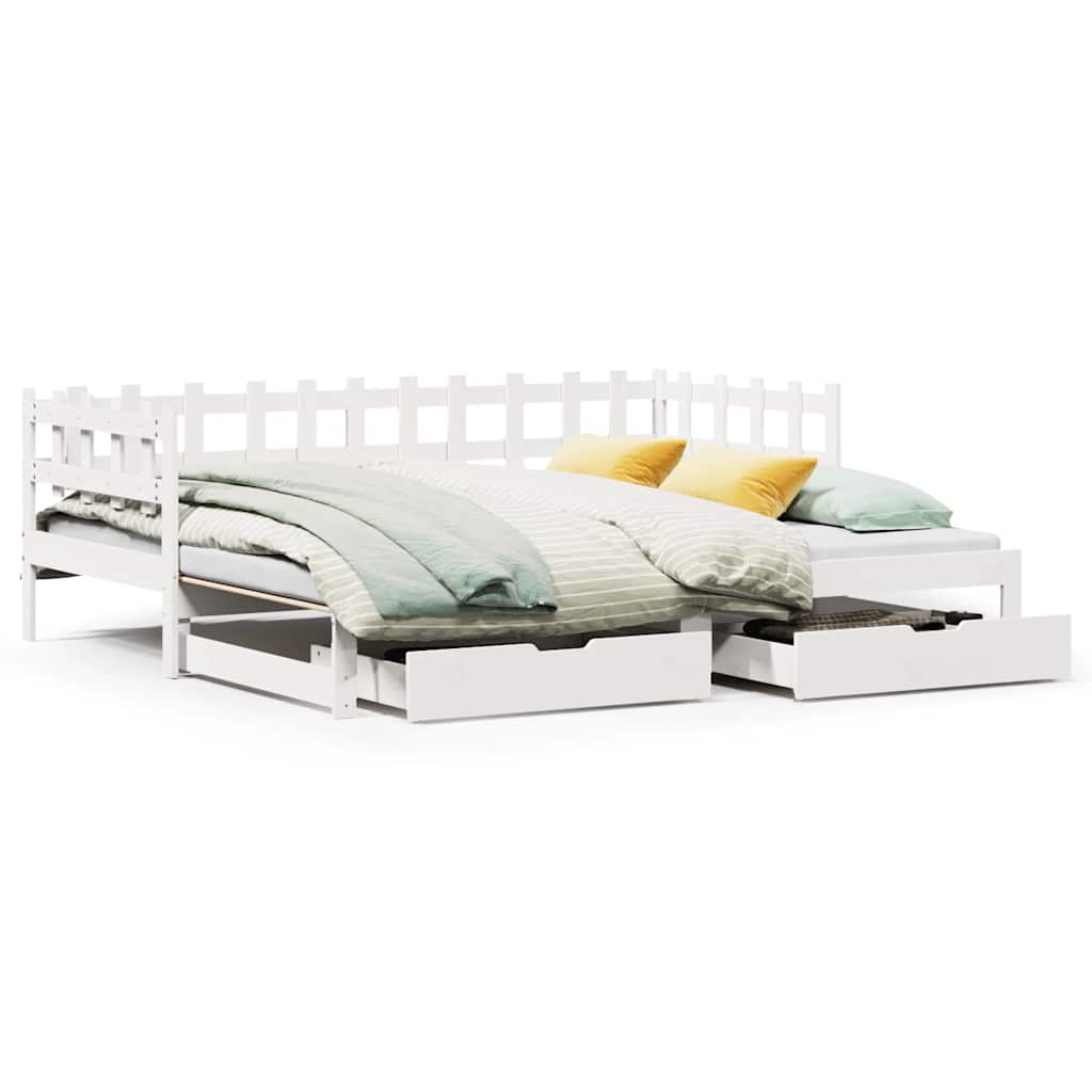 Slaapbank met onderschuifbed/lades zonder matras 80x200 cm wit
