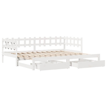 Slaapbank met onderschuifbed/lades zonder matras 80x200 cm wit
