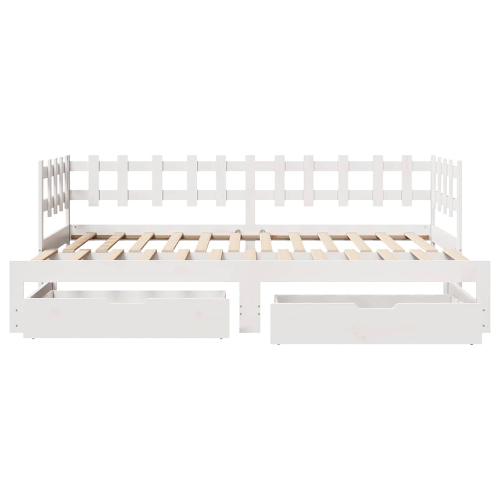Slaapbank met onderschuifbed/lades zonder matras 80x200 cm wit