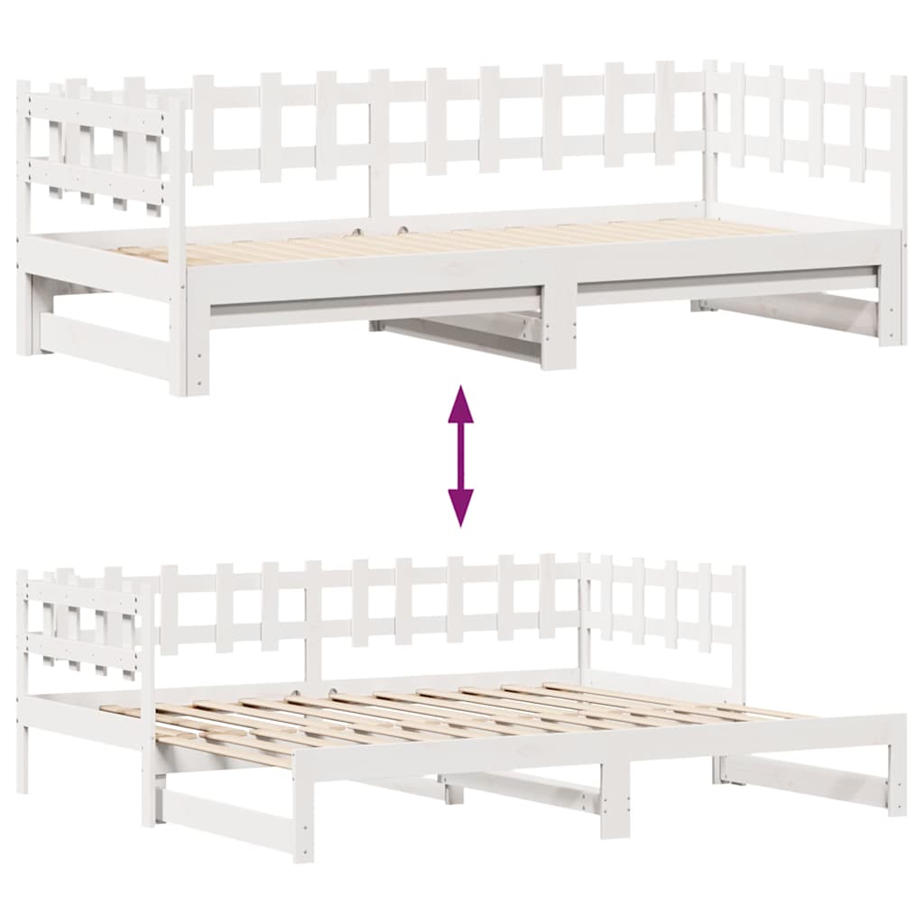 Slaapbank met onderschuifbed/lades zonder matras 80x200 cm wit