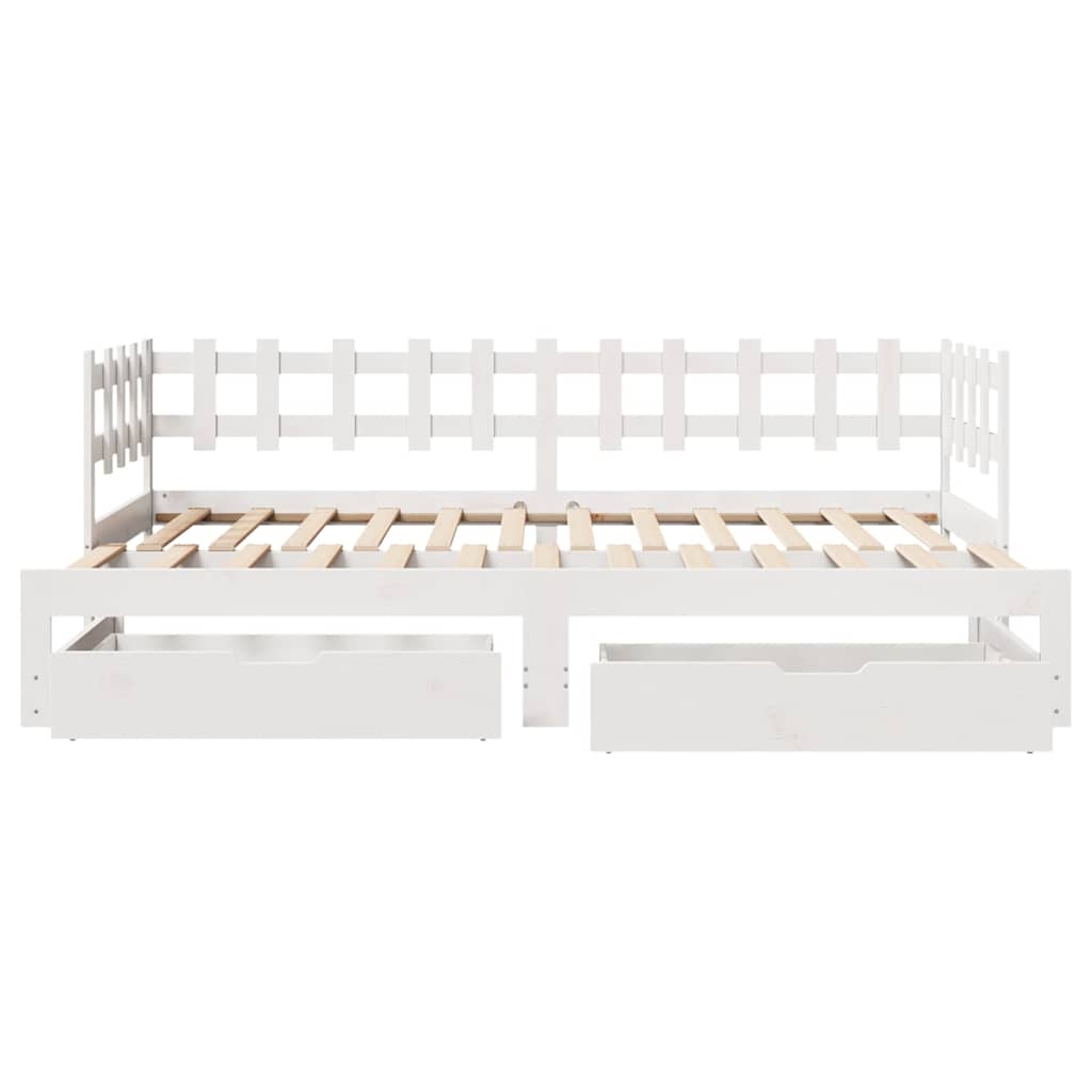 Slaapbank met onderschuifbed/lades zonder matras 90x200 cm wit