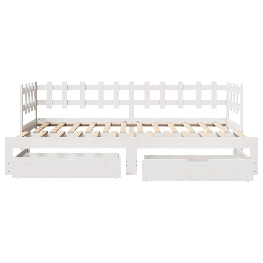 Slaapbank met onderschuifbed/lades zonder matras 90x200 cm wit