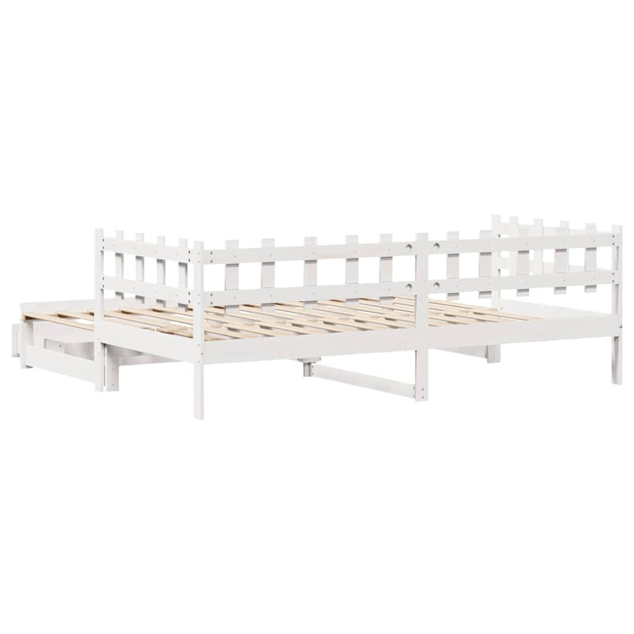Slaapbank met onderschuifbed/lades zonder matras 90x200 cm wit