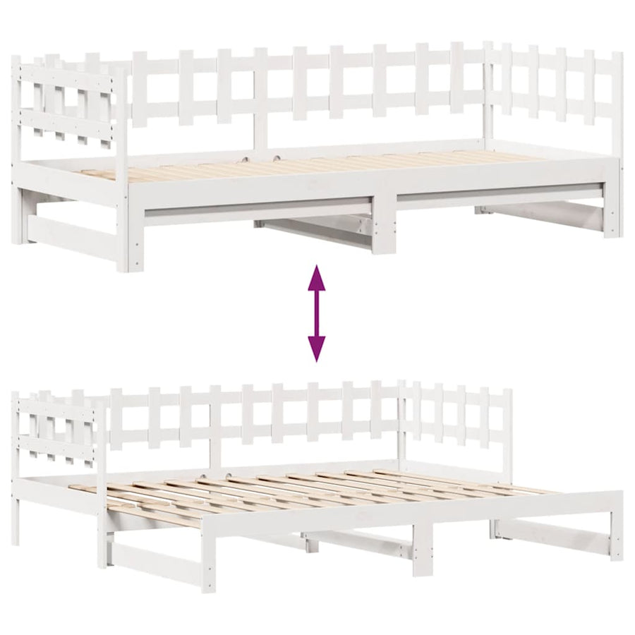 Slaapbank met onderschuifbed/lades zonder matras 90x200 cm wit