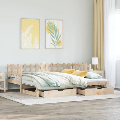 Slaapbank met onderschuifbed en lades 80x200 cm grenenhout
