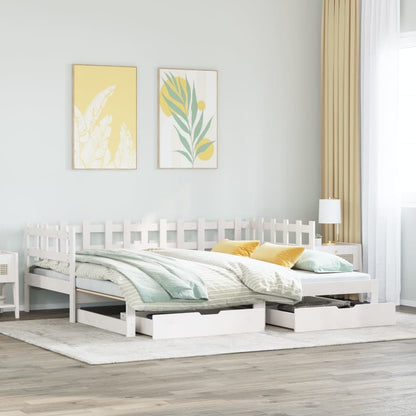 Slaapbank met onderschuifbed en lades 80x200 cm grenenhout wit
