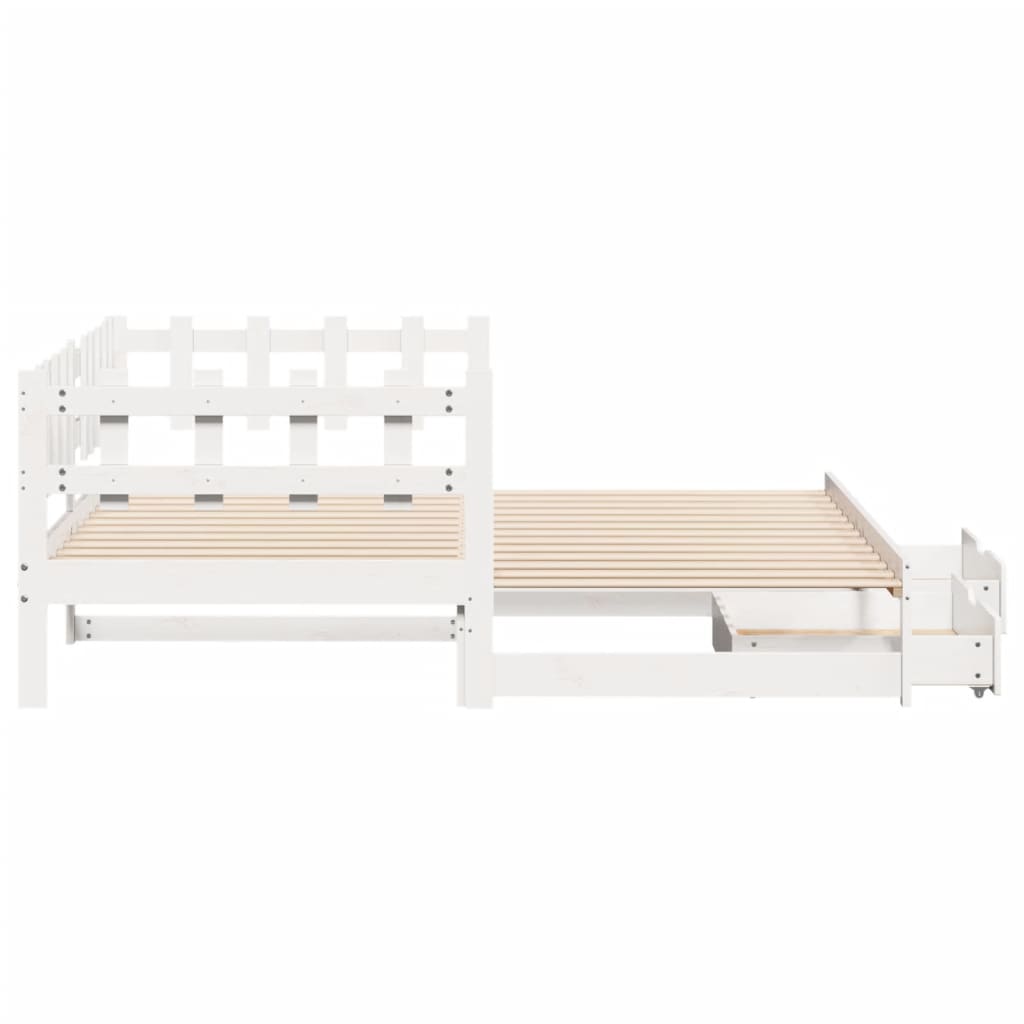 Slaapbank met onderschuifbed en lades 80x200 cm grenenhout wit