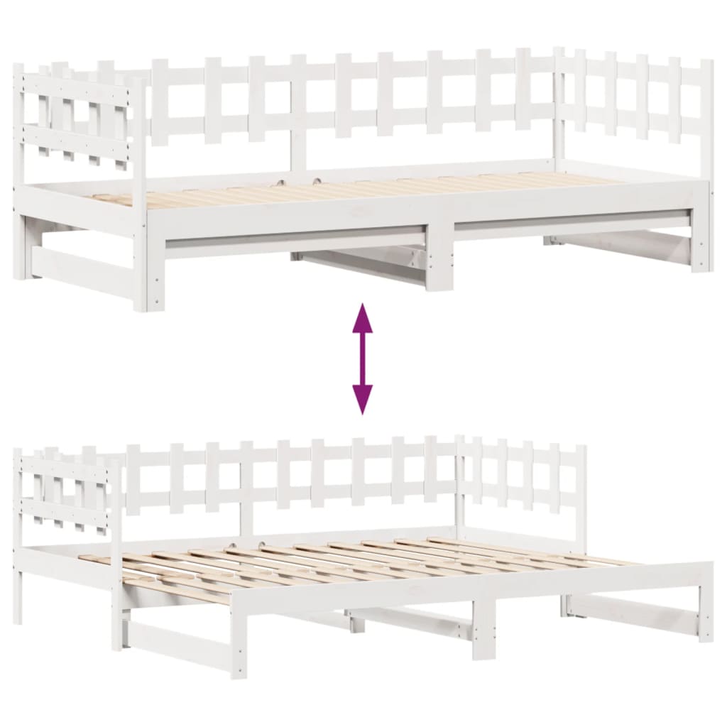 Slaapbank met onderschuifbed en lades 80x200 cm grenenhout wit