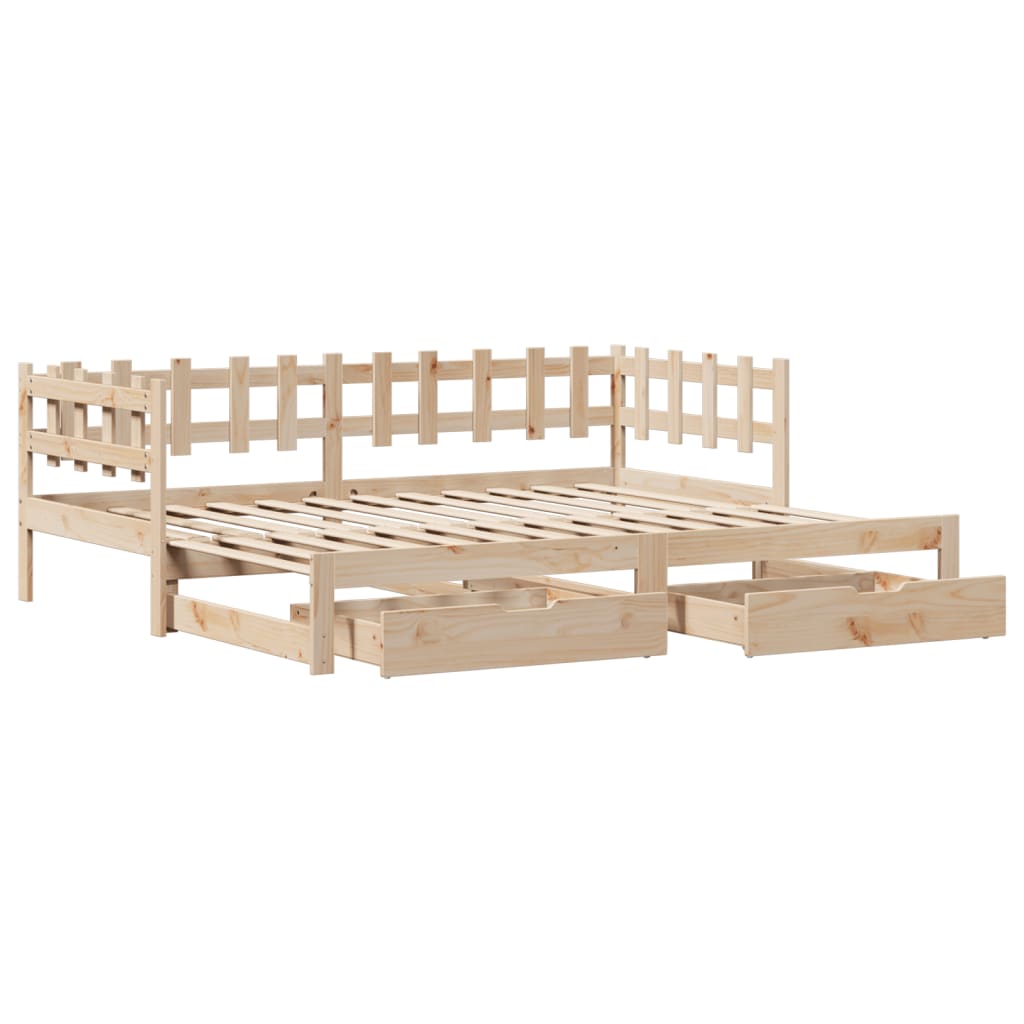 Slaapbank met onderschuifbed en lades 90x200 cm grenenhout
