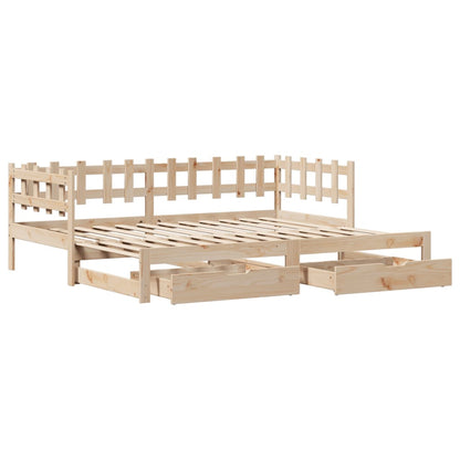 Slaapbank met onderschuifbed en lades 90x200 cm grenenhout
