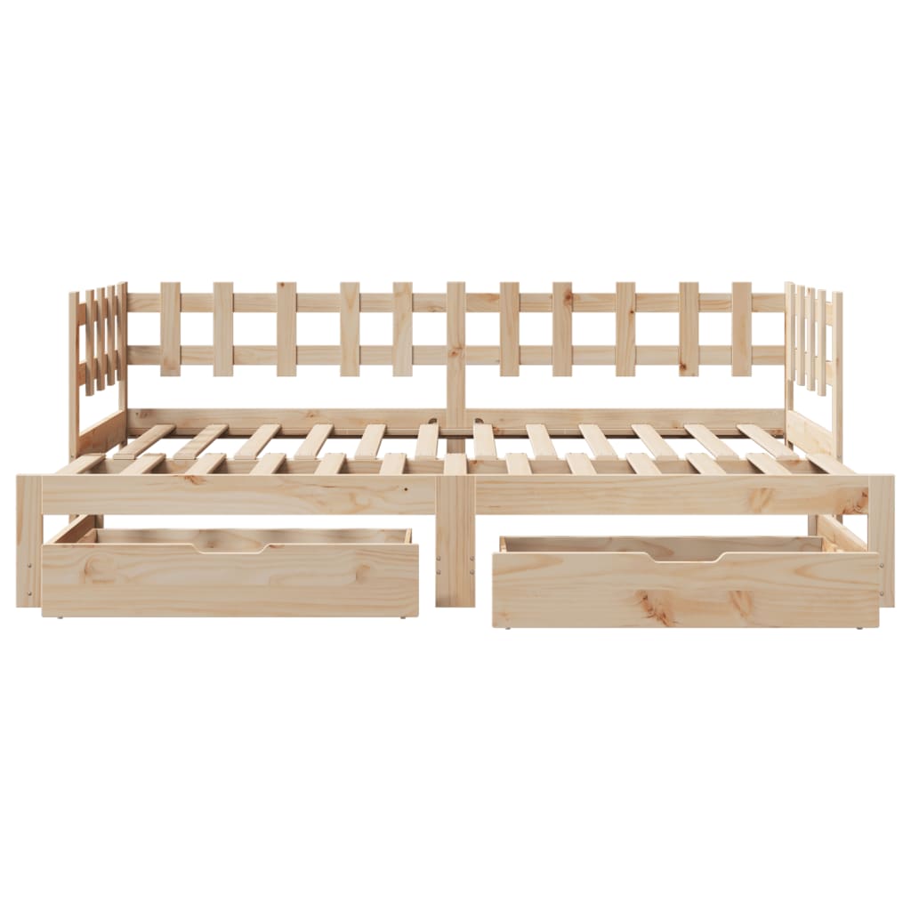 Slaapbank met onderschuifbed en lades 90x200 cm grenenhout