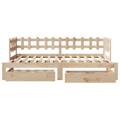 Slaapbank met onderschuifbed en lades 90x200 cm grenenhout