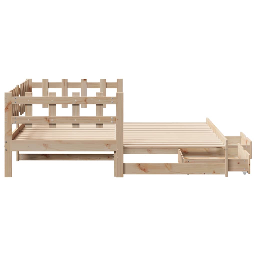 Slaapbank met onderschuifbed en lades 90x200 cm grenenhout