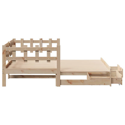 Slaapbank met onderschuifbed en lades 90x200 cm grenenhout