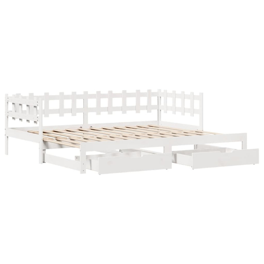 Slaapbank met onderschuifbed en lades 90x200 cm grenenhout wit