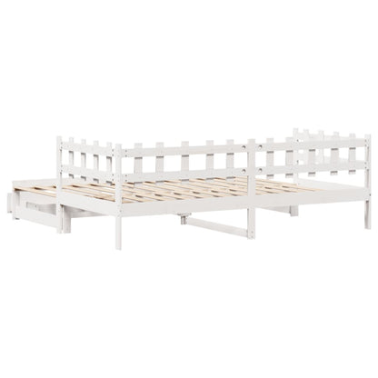 Slaapbank met onderschuifbed en lades 90x200 cm grenenhout wit
