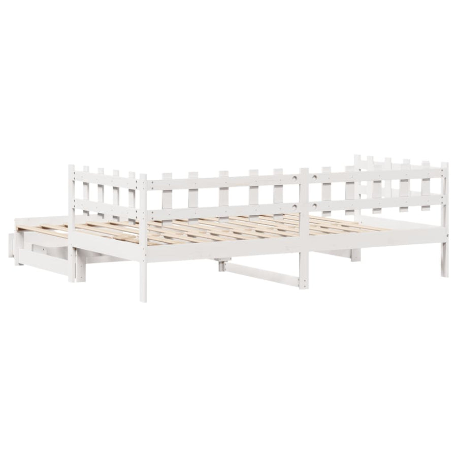 Slaapbank met onderschuifbed en lades 90x200 cm grenenhout wit