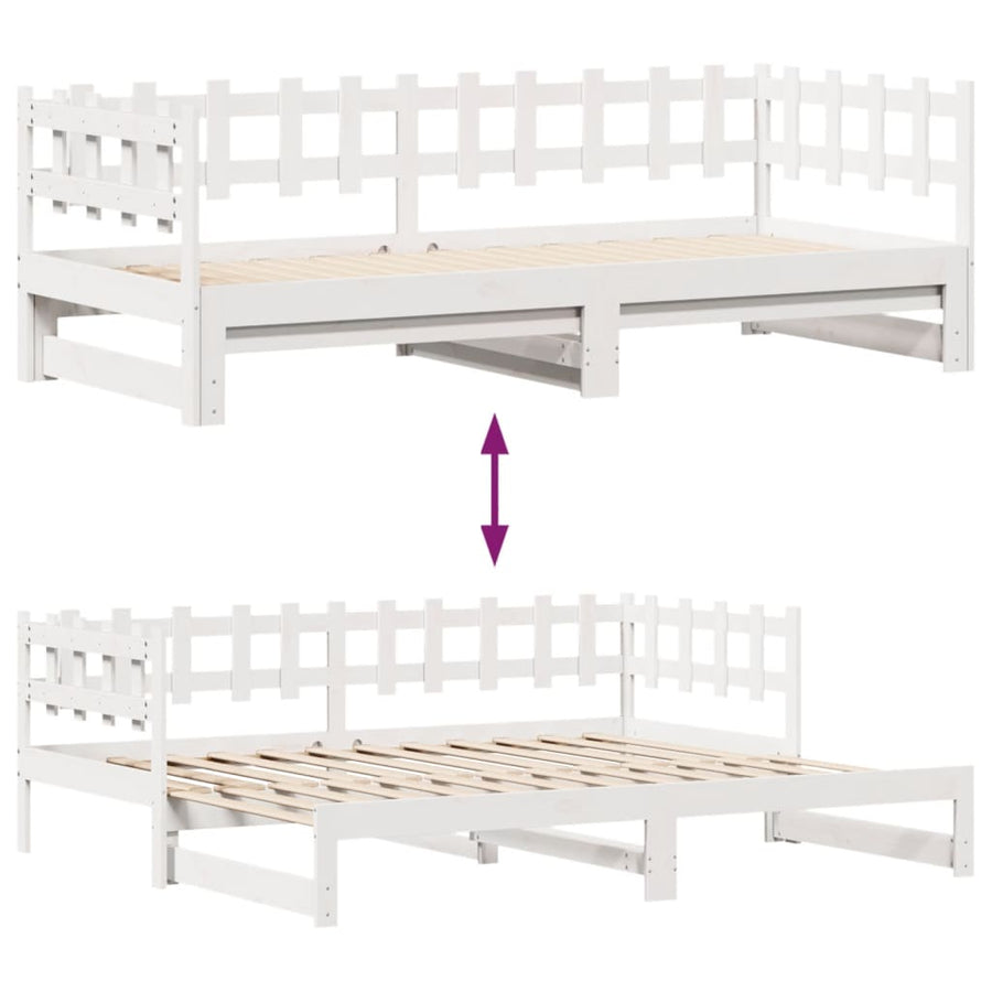 Slaapbank met onderschuifbed en lades 90x200 cm grenenhout wit