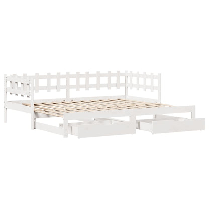Slaapbank met onderschuifbed en lades 90x190 cm grenenhout wit