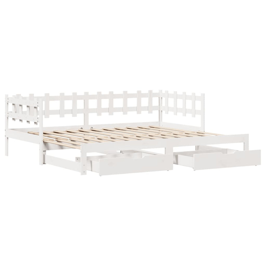 Slaapbank met onderschuifbed en lades 90x190 cm grenenhout wit