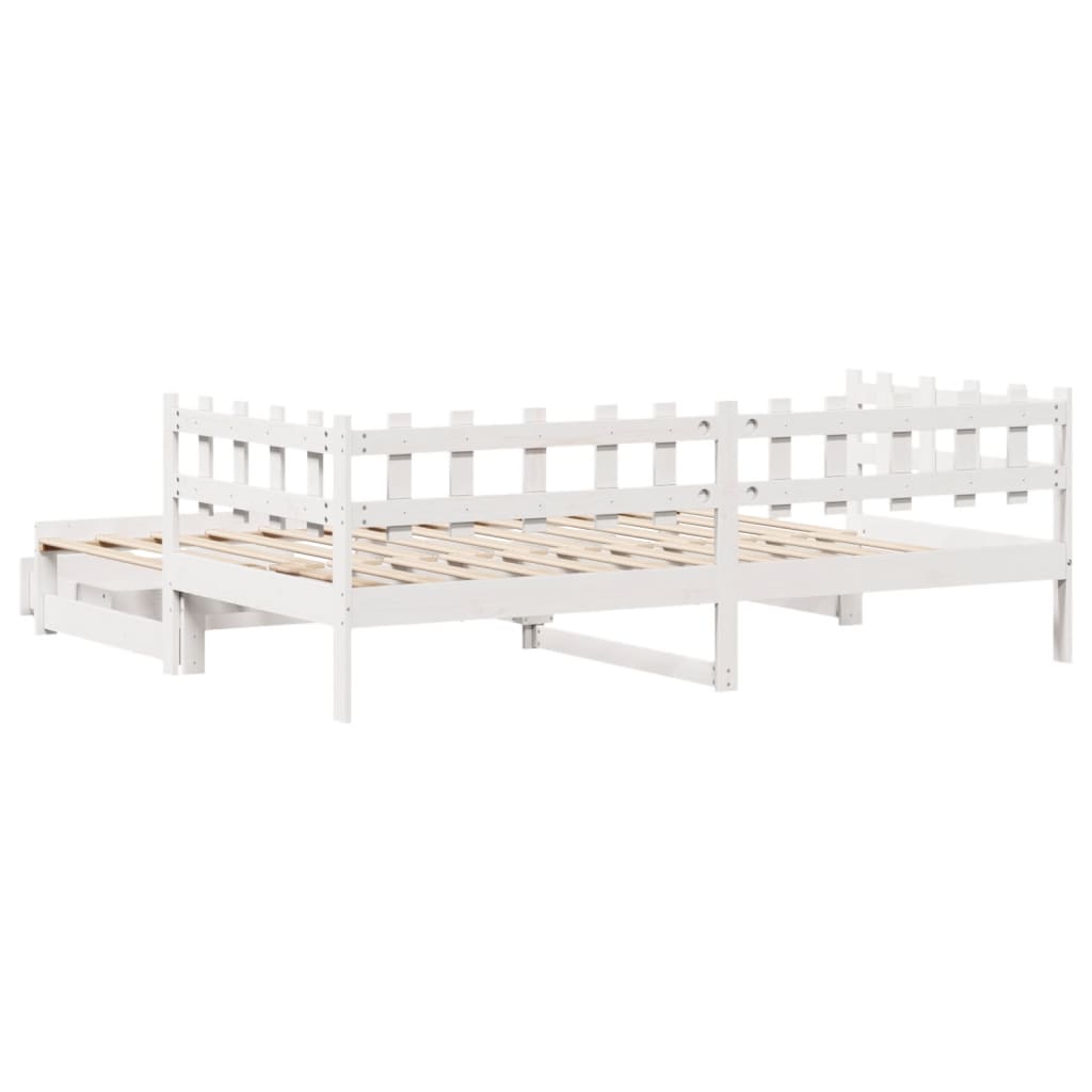 Slaapbank met onderschuifbed en lades 90x190 cm grenenhout wit