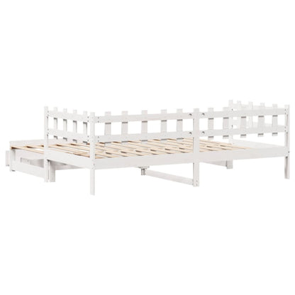 Slaapbank met onderschuifbed en lades 90x190 cm grenenhout wit