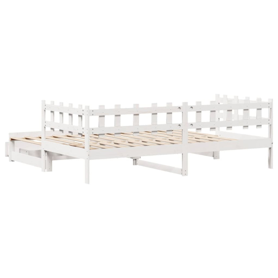 Slaapbank met onderschuifbed en lades 90x190 cm grenenhout wit
