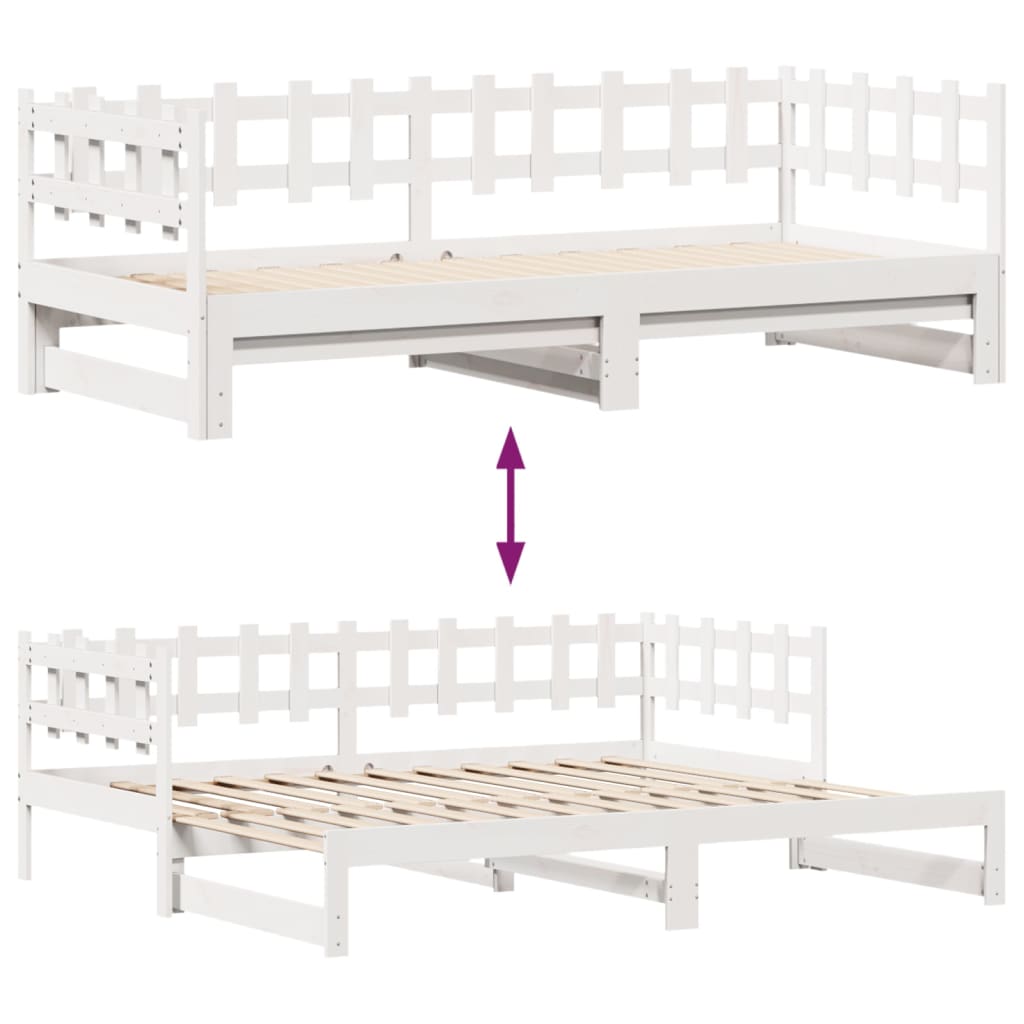 Slaapbank met onderschuifbed en lades 90x190 cm grenenhout wit