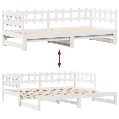 Slaapbank met onderschuifbed en lades 90x190 cm grenenhout wit
