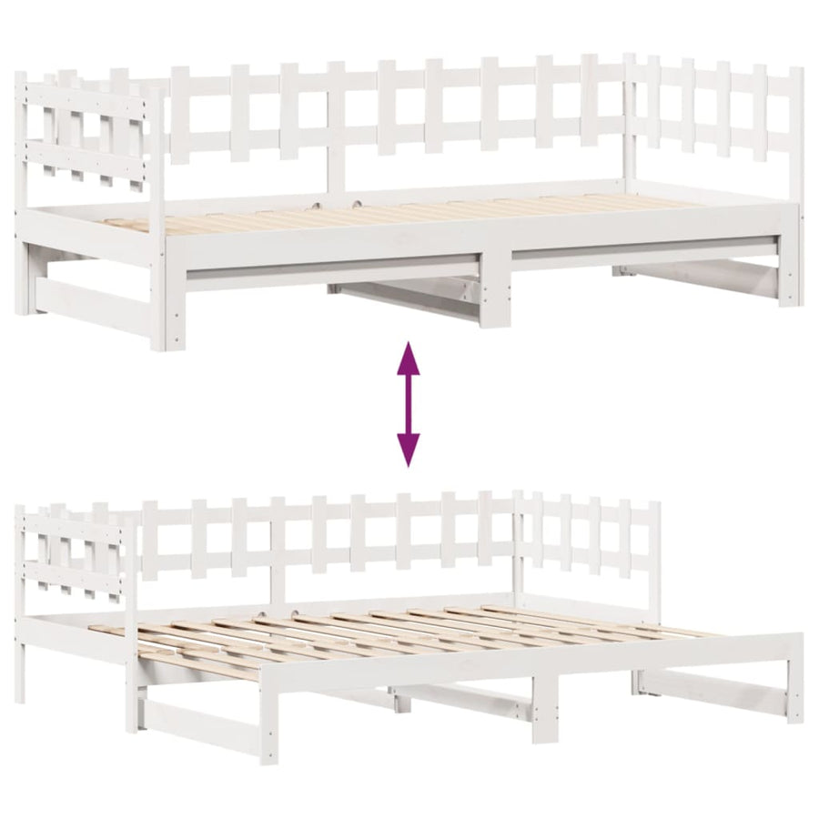Slaapbank met onderschuifbed en lades 90x190 cm grenenhout wit