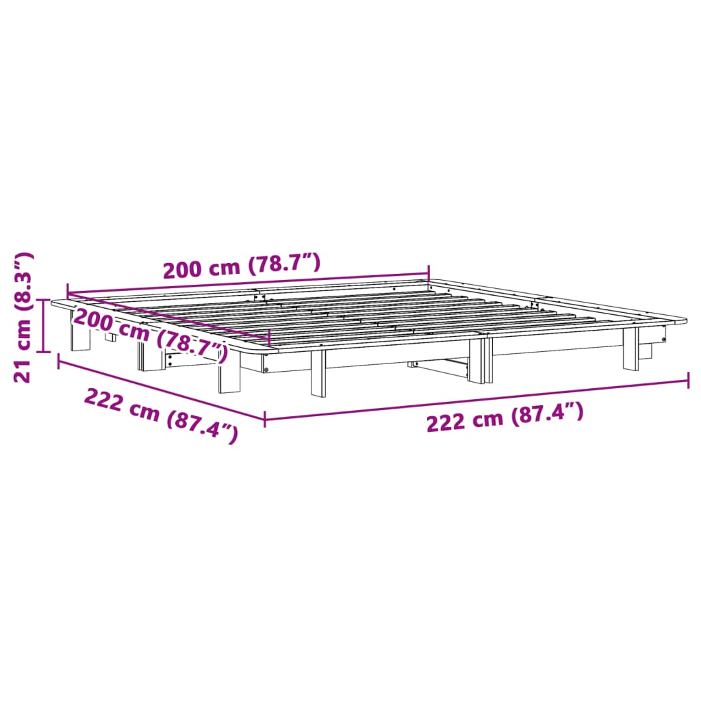 Bedframe massief grenenhout wit 200x200 cm