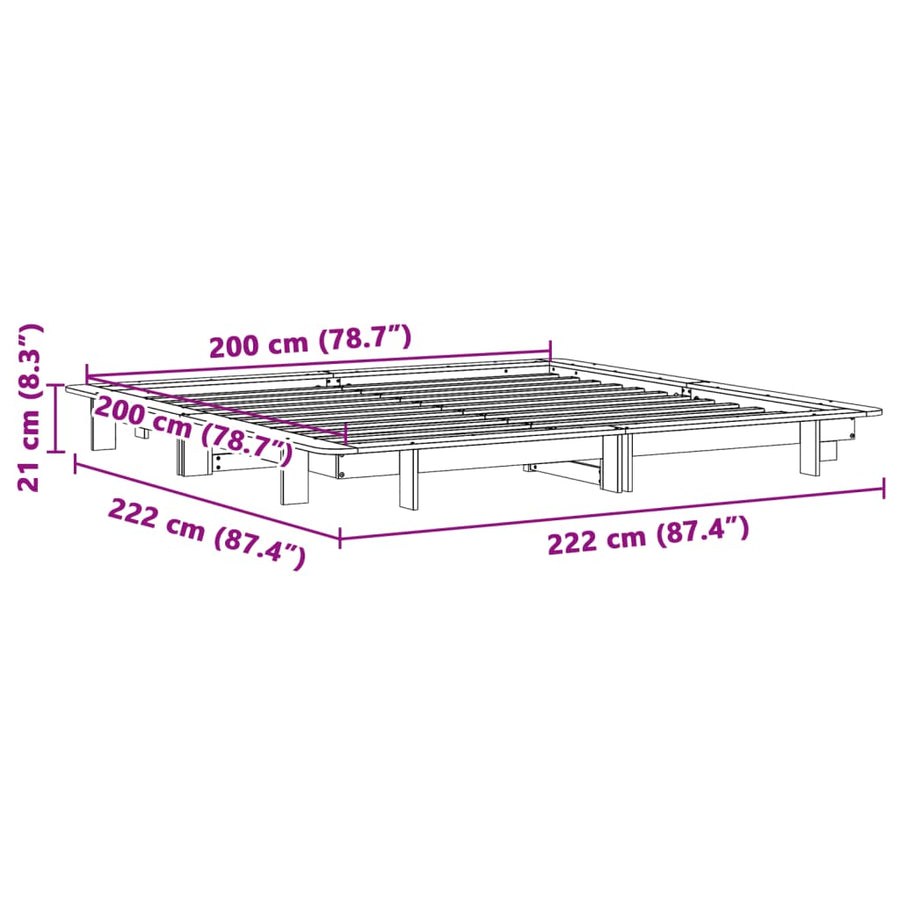 Bedframe massief grenenhout wit 200x200 cm