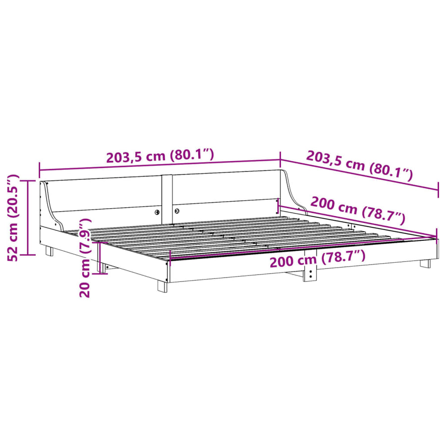 Bedframe met hoofdbord massief grenenhout 200x200 cm