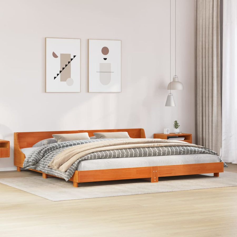 Bedframe met hoofdbord massief grenenhout wasbruin 200x200 cm