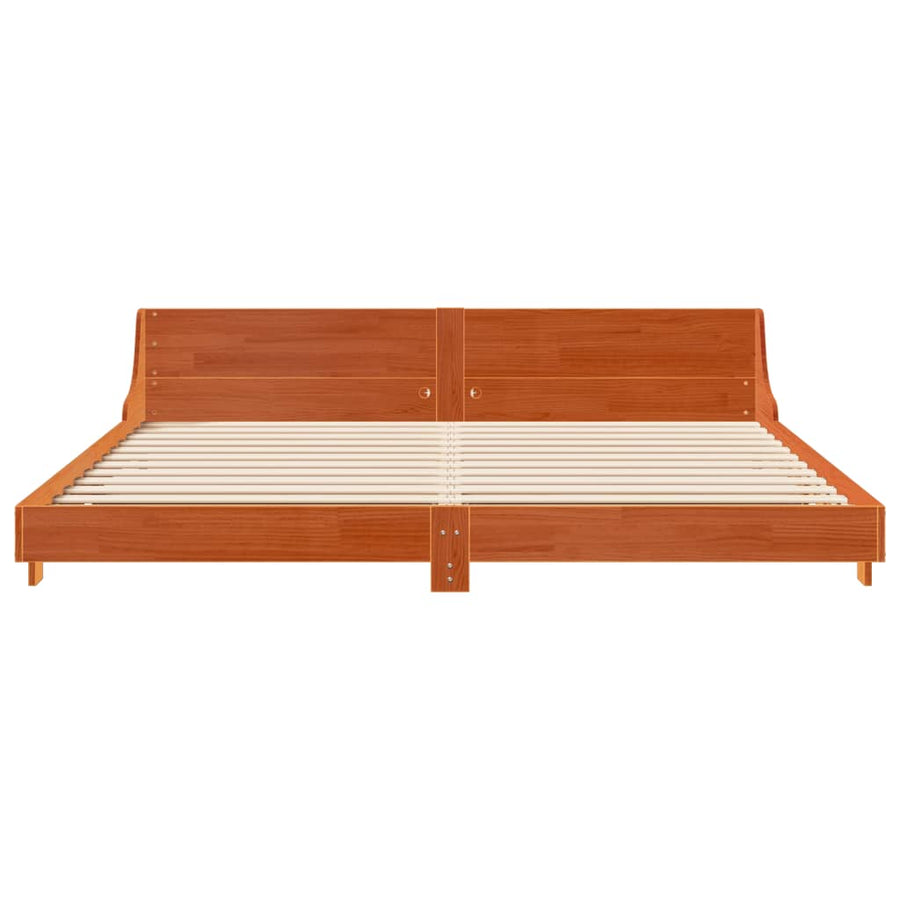 Bedframe met hoofdbord massief grenenhout wasbruin 200x200 cm