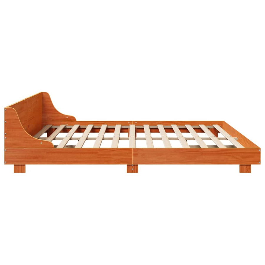Bedframe met hoofdbord massief grenenhout wasbruin 200x200 cm