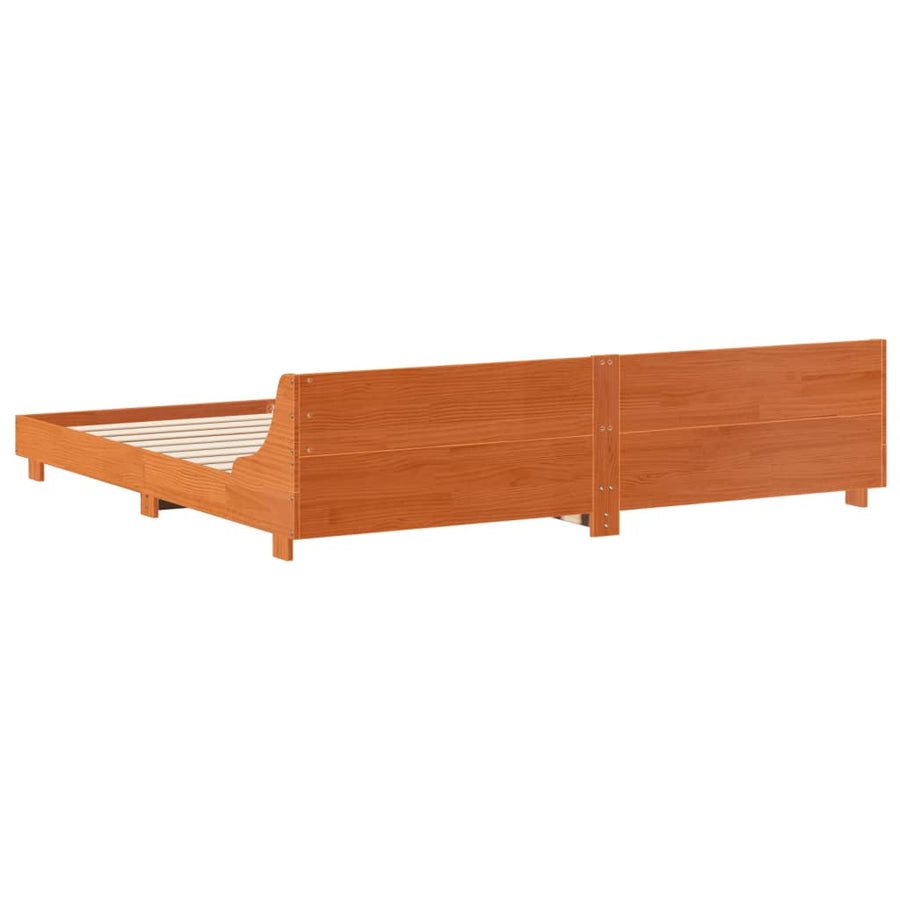 Bedframe met hoofdbord massief grenenhout wasbruin 200x200 cm