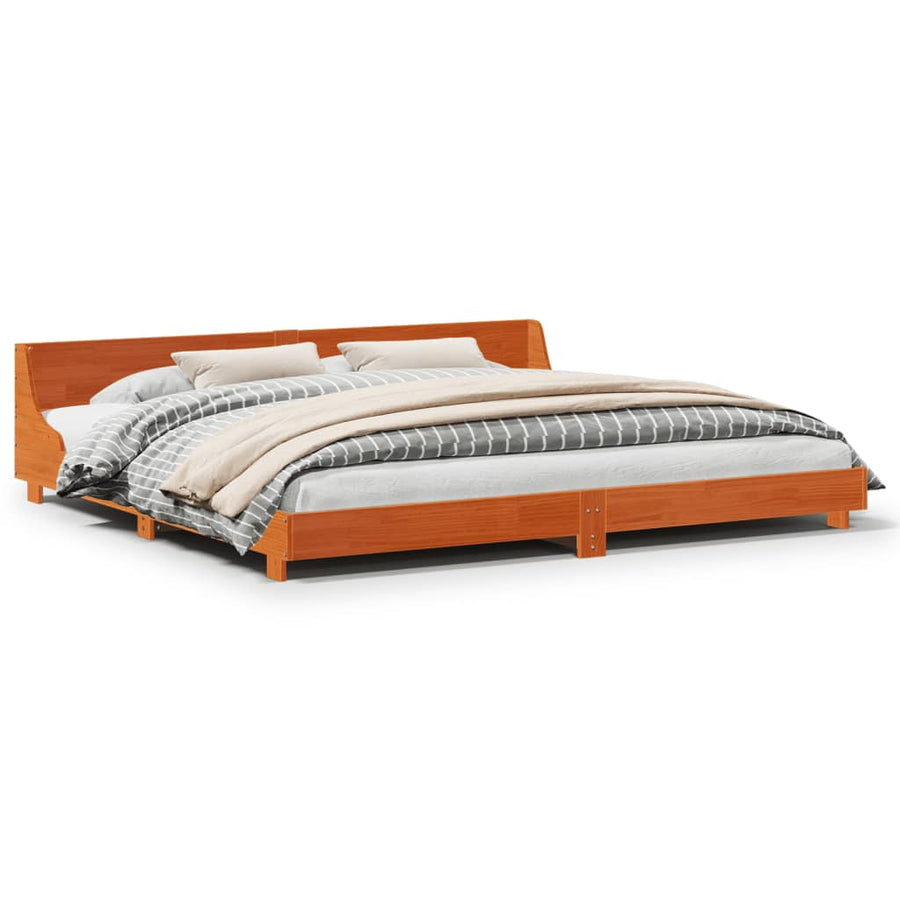 Bedframe met hoofdbord massief grenenhout wasbruin 200x200 cm