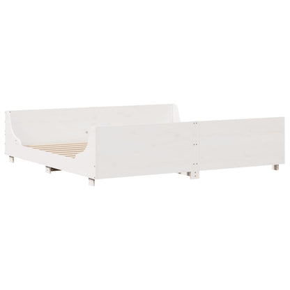 Bedframe met hoofdbord massief grenenhout wit 200x200 cm