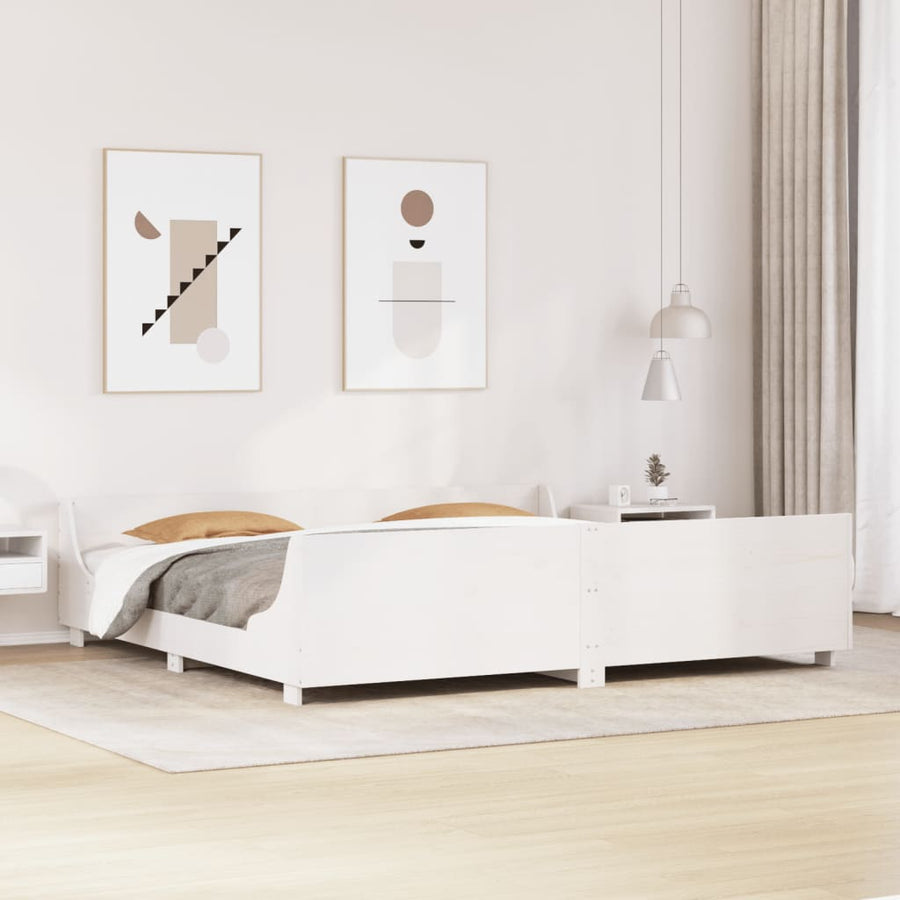 Bedframe met hoofdbord massief grenenhout wit 200x200 cm