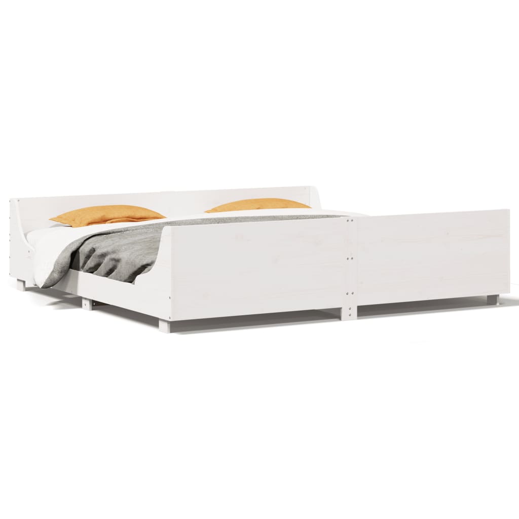 Bedframe met hoofdbord massief grenenhout wit 200x200 cm