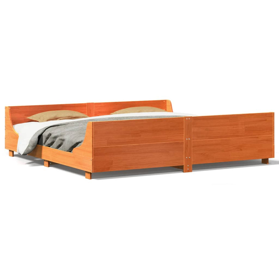 Bedframe zonder matras massief grenenhout wasbruin 200x200 cm