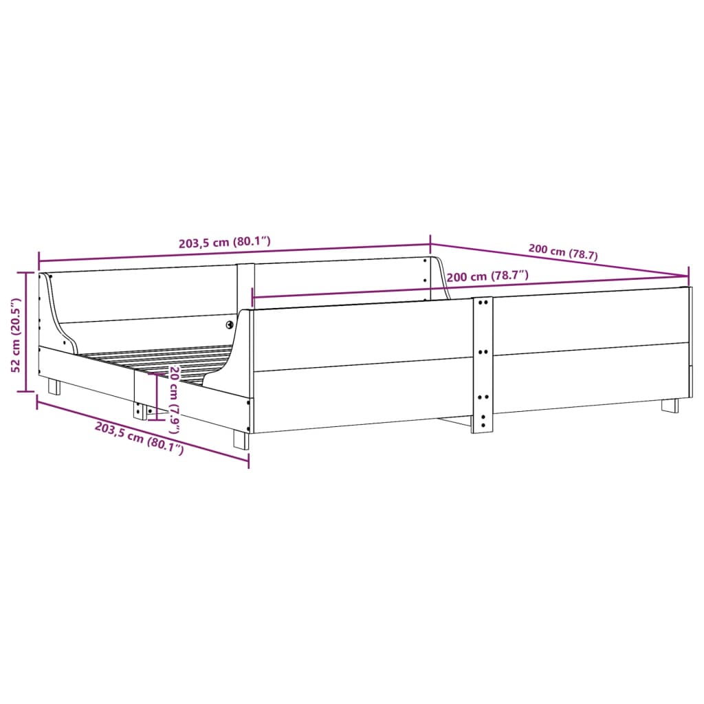 Bedframe zonder matras massief grenenhout wasbruin 200x200 cm