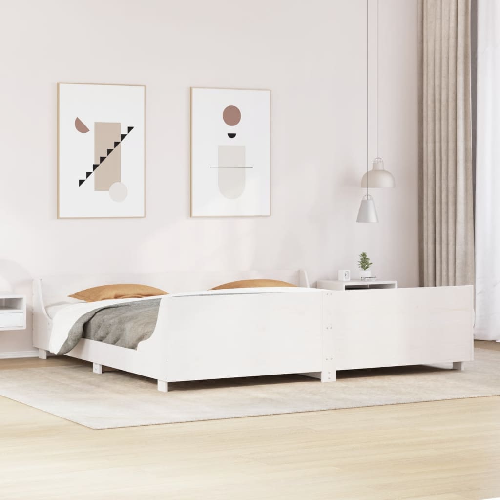 Bedframe met hoofdbord massief grenenhout wit 180x200 cm