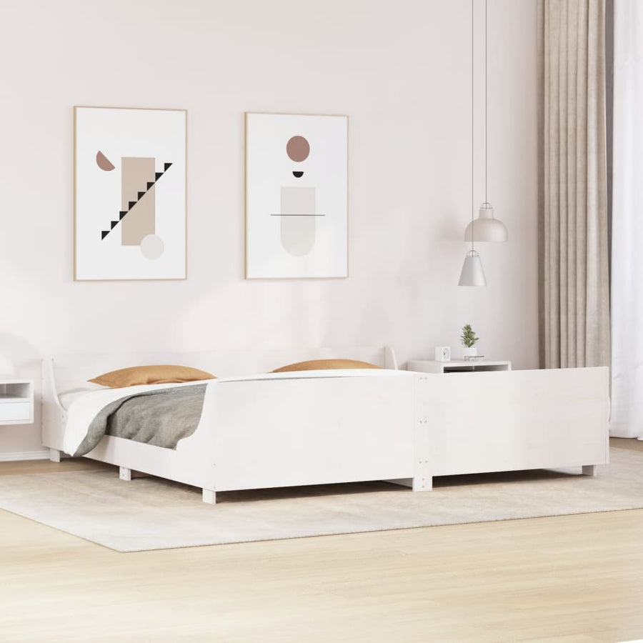 Bedframe met hoofdbord massief grenenhout wit 180x200 cm