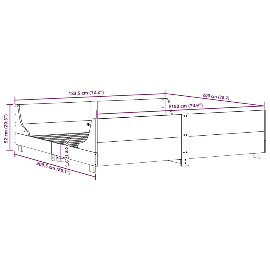 Bedframe met hoofdbord massief grenenhout wit 180x200 cm