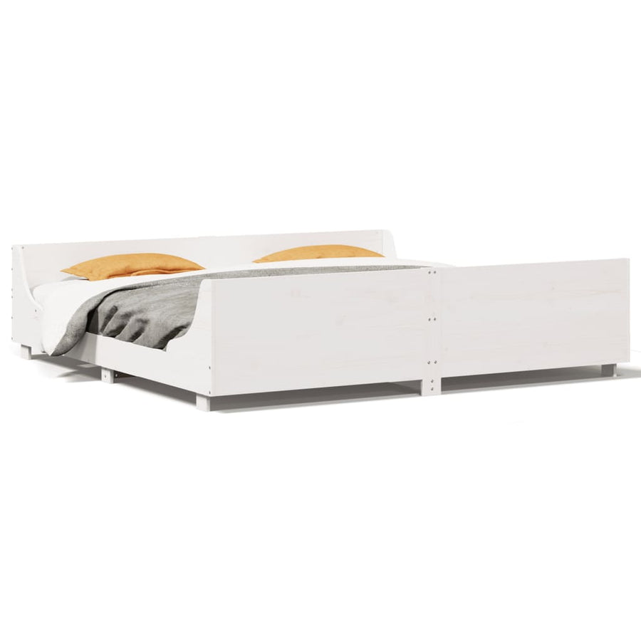 Bedframe met hoofdbord massief grenenhout wit 180x200 cm
