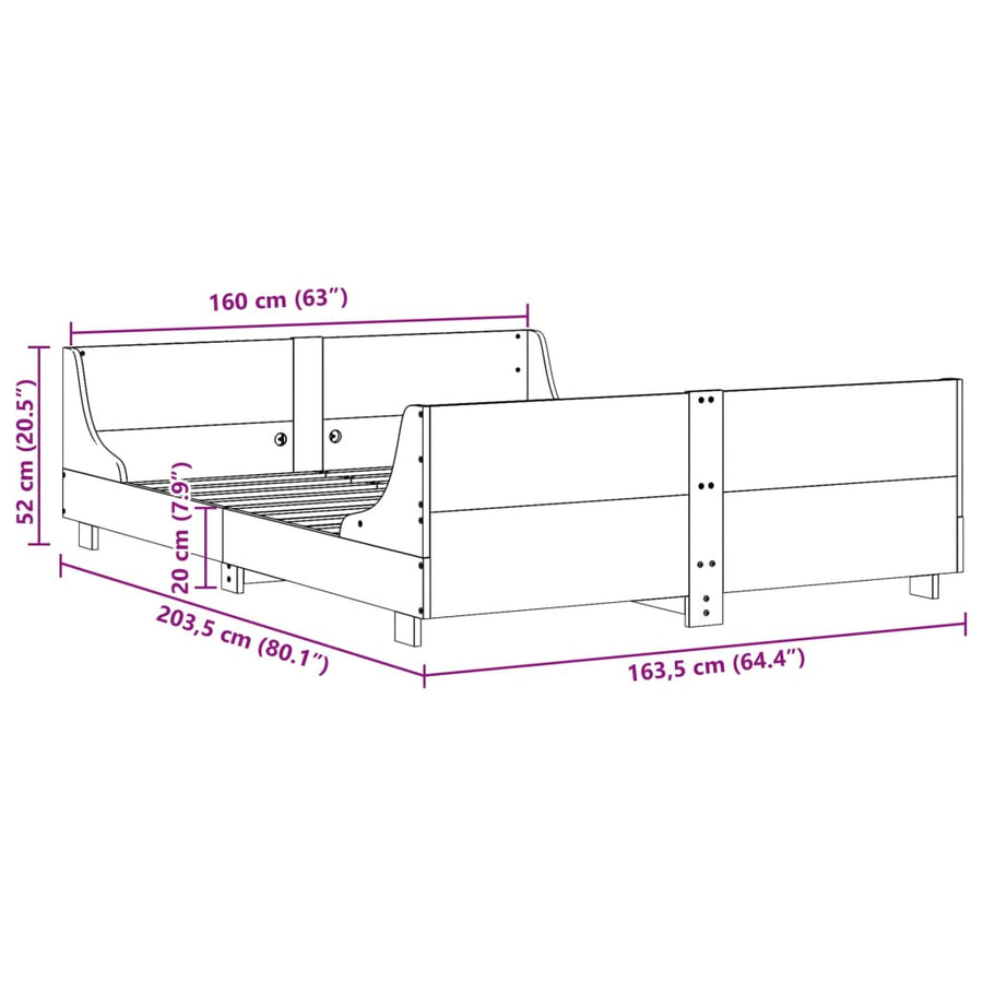 Bedframe met hoofdbord massief grenenhout 160x200 cm