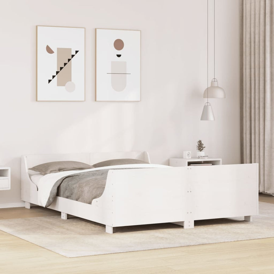 Bedframe met hoofdbord massief grenenhout wit 160x200 cm