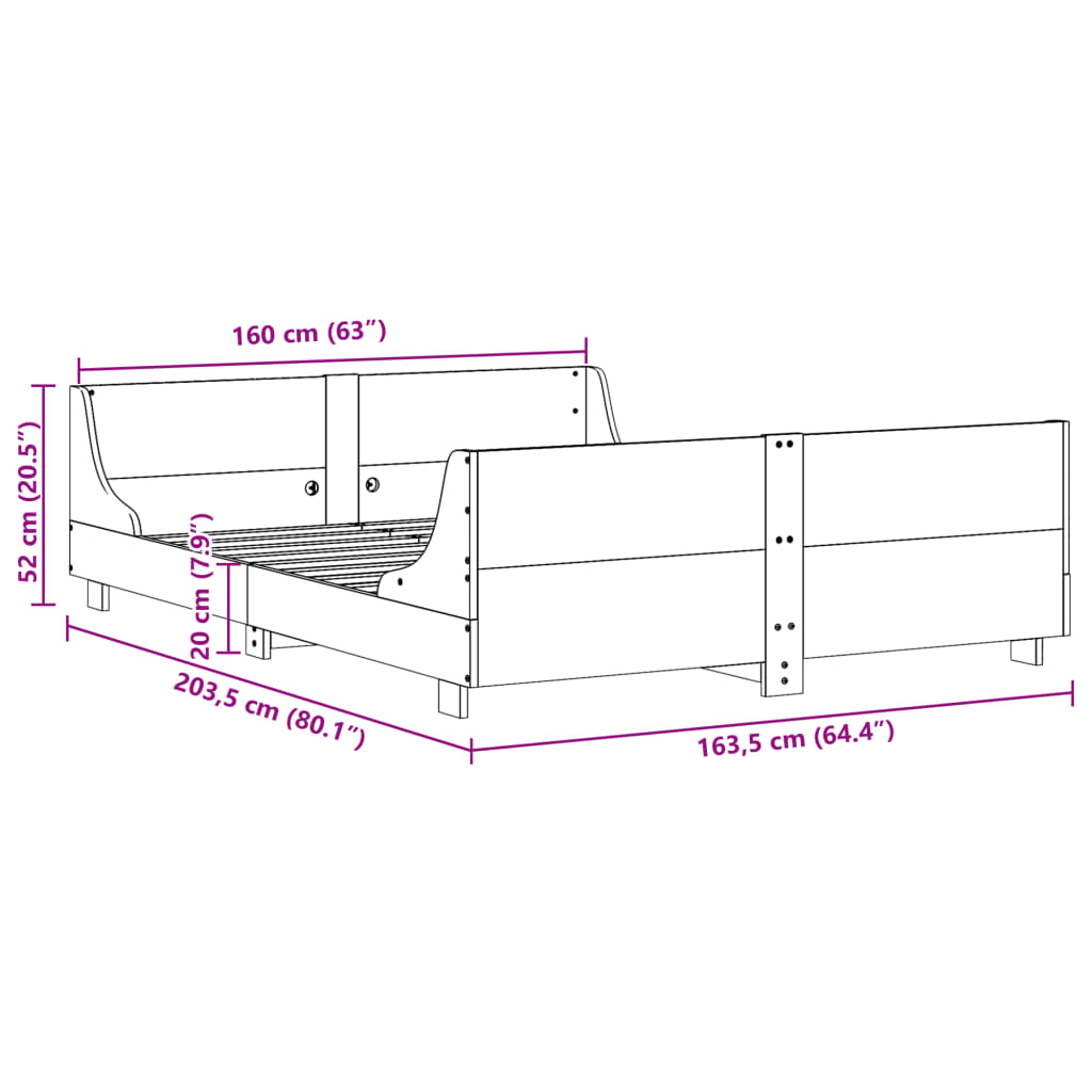 Bedframe zonder matras massief grenenhout wasbruin 160x200 cm